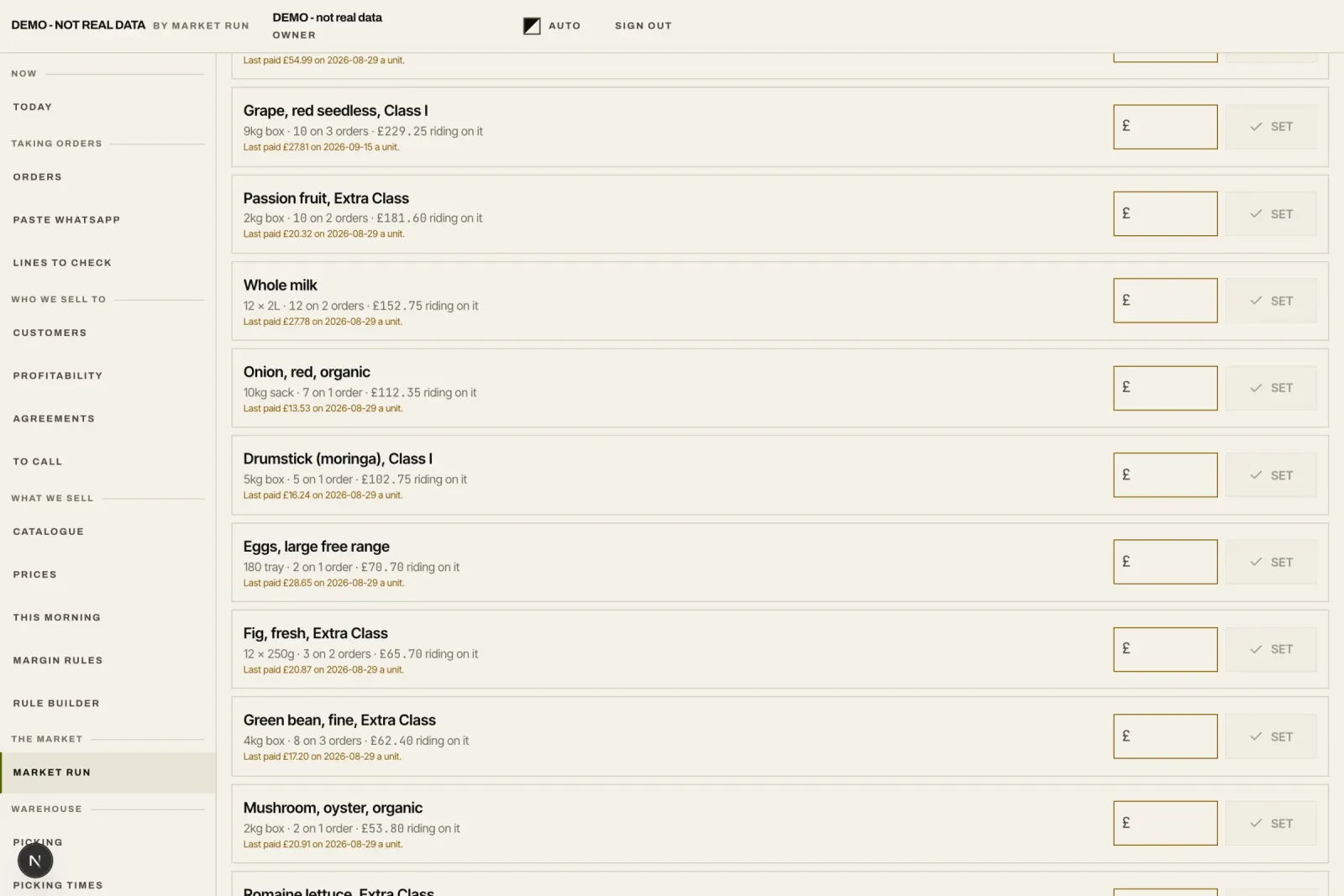 The buy list finished and ready to send.